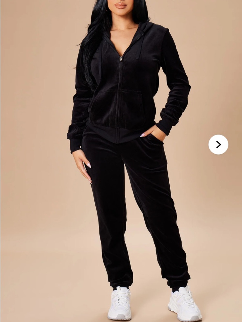 Fashion Nova Black Velour Hoodie & Joggers Set